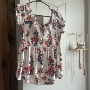 Rue21 Cream Smocked Ruffled Blouse